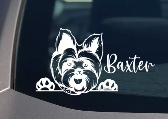 Yorkshire Terrier Peeking Dog Car Decal Vinyl Sticker Yorkie Window Dog Decal