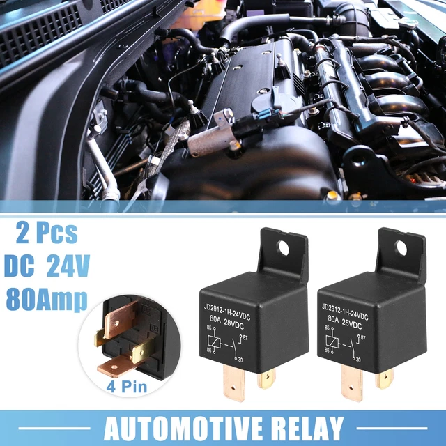 2 Relais Voiture 4 Broches 24V 80A - Modèle JD2912-1H-24VDC, Type SPST - Pour Klaxon, Ventilateurs, Solénoïdes - 4
