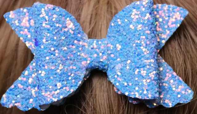 Baby Blue Glitter Hairbow BOUTIQUE HANDMADE STACKED