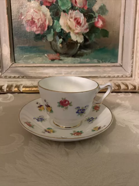 Vintage Crown Staffordshire Fine Bone China Tea cup and Saucer Flower Rose Pansy