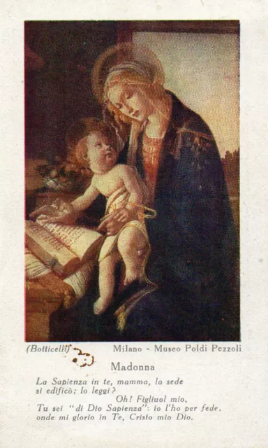 Calendario 1937 Madonna Del Botticelli Milano Museo Poldi Pezzoli