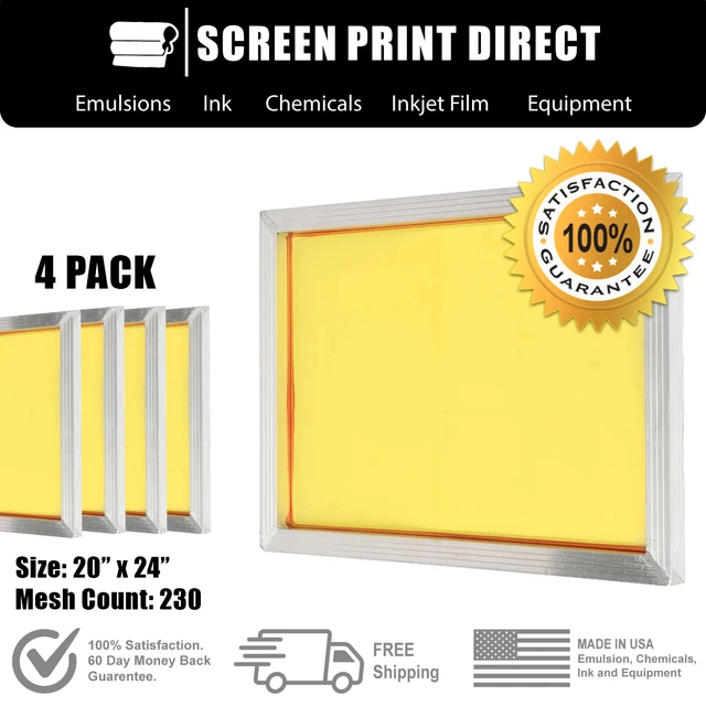 Pantallas de marco de aluminio Ecotex® para serigrafía de malla amarilla de 20"" x 24"" 230 (4)