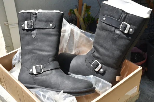 UGG Black Kensington Leather Boots Women’s Size 9, NIB, RARE