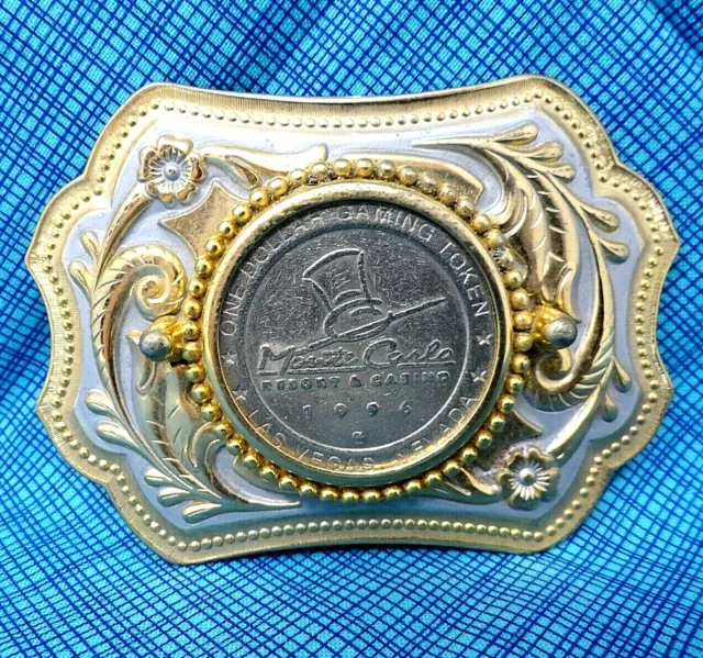 Monte Carlo Resort Casino Gaming Token Belt Buckle Western Vintage 80s   .CVB112