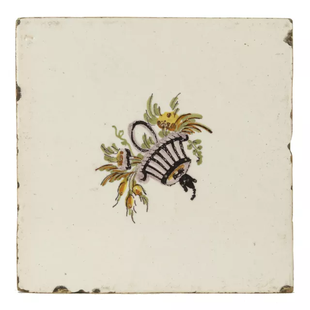Large English Attributed Floral Painted Delft Tile 18Th C.