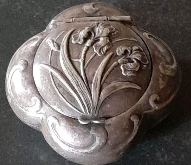 Paire De Broches Porte-photo Argentées Style Art Nouveau - Décor Floral Iris, Vintage