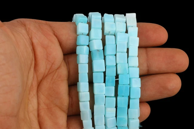 Natural Blue Peru Opal 3D Cube Smooth Shaded Gemstone Loose Beads 5.5x6mm MMM