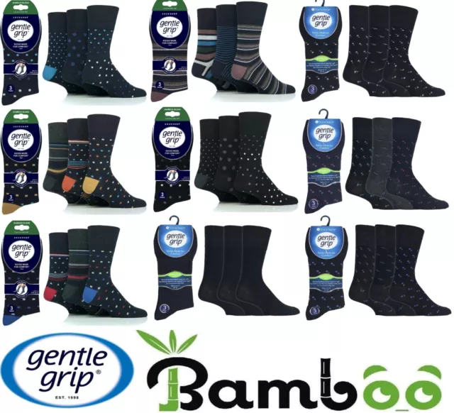 3 x Mens BAMBOO Gentle Grip® Honeycomb Top Soft Non Elastic Diabetic Socks 6-11