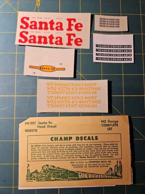 Champ Decals Ho Scale,  Eh-207, Santa Fe Hood Diesel Decals