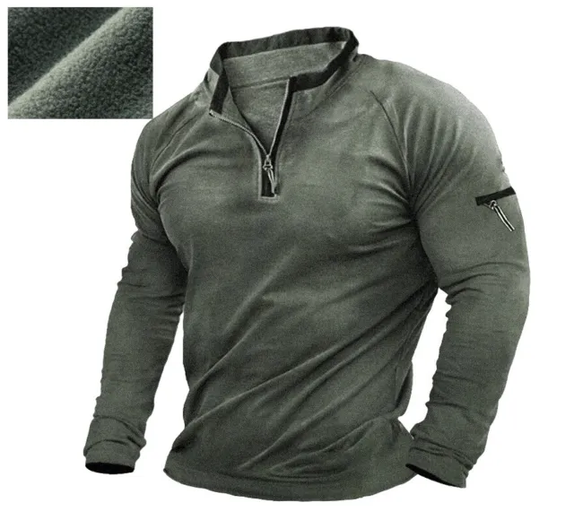 Mens Pullover Stand Collar Fleece Sweatshirt Long Sleeve Casual Tactical Sports