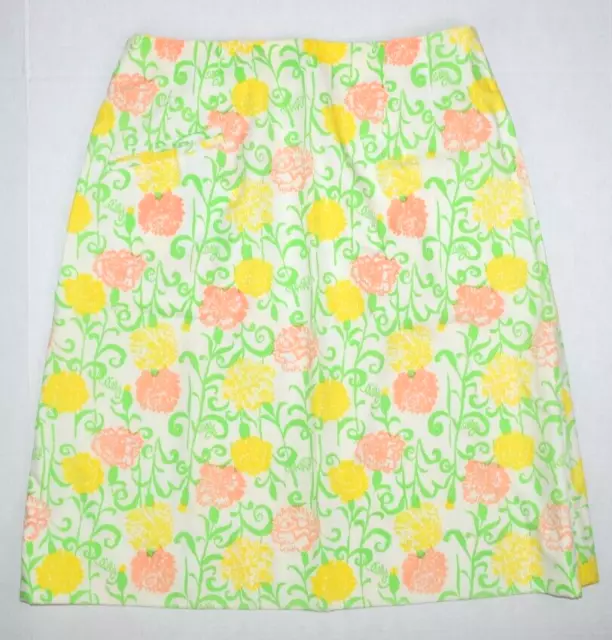 Lilly Pulitzer Vintage 70s Carnations Skirt S/M Waist 28-29" Green Yellow Orange