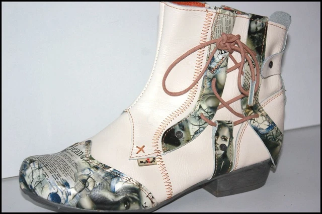 MAIA Bottines Boots Cuir Imprimé Ecru Doublées Cuir T 39 TTBE 2