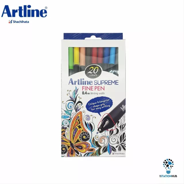 Artline Supreme Fine Pen 0.4mm Nib | 20 Pens | Triangular Body |Craft Stationery