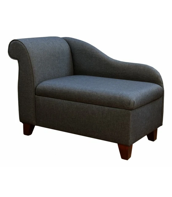 41" Storage Chaise Longue in a Dark Grey Sawana Fabric with Hardwood Legs