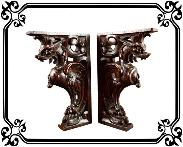 Vintage French Pair of Carved Wooden Console 19th Chimera