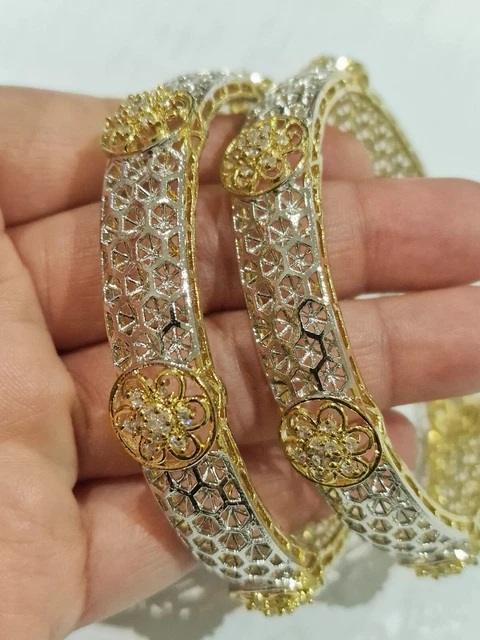 Indian Gold Plated Ad Bangles Kada Set Bangle Size 2.8