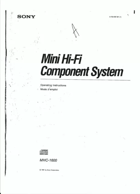 Sony Bedienungsanleitung  user manual für MHC- 1600 engl.-frz. Copy