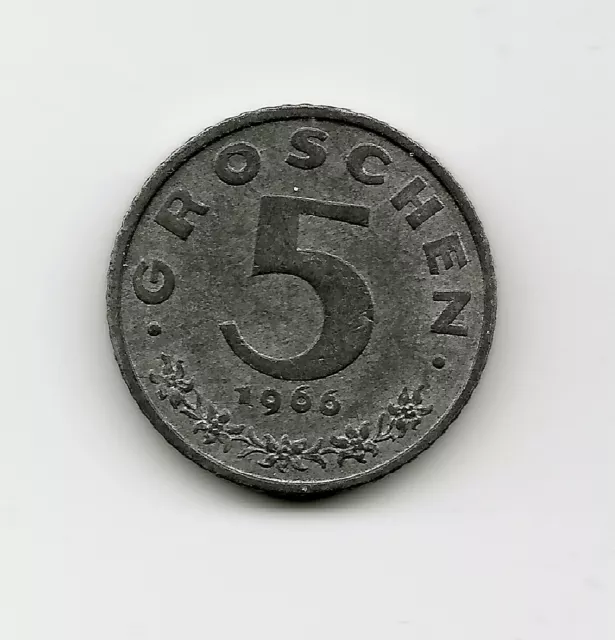 World Coins - Austria 5 Groschen 1966 Coin KM# 2875