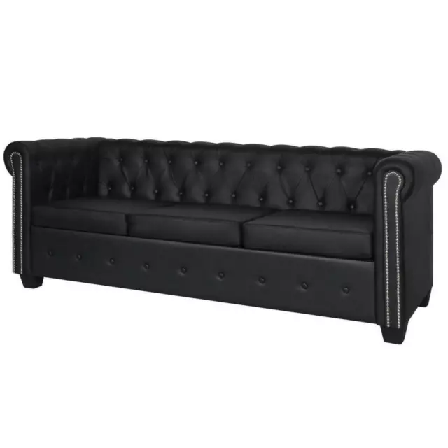3 Seater Artificial Leather Studded Lounge Couch Seat Chair Sofa Suite - Black