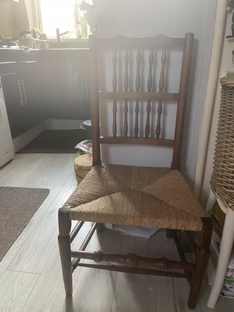 Antique Victorian Oak Spindle Back Chair, Cane Seat