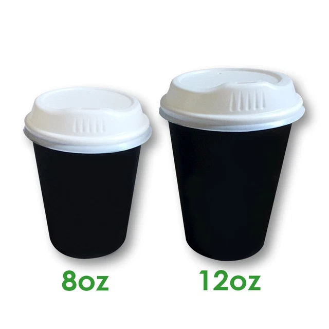 TAKE AWAY SINGLE Wall Black Coffee Cups & Flat or Sipper Lids Bulk Cup ...