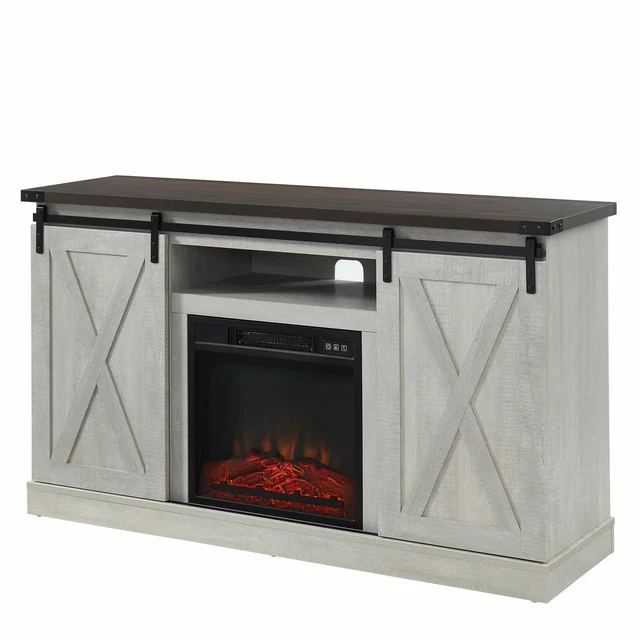EDYO LIVING ELECTRIC Fireplace TV Stand Table with Sliding Barn Door