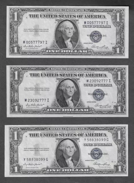 FR. 1614 Unc - (3) Notes - One Dollar $1- Series 1935E Silver Certificates