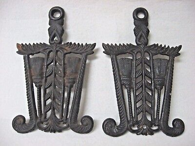 LOT 2 vintage cast iron trivets brooms JAPAN need cleaning IRON ART