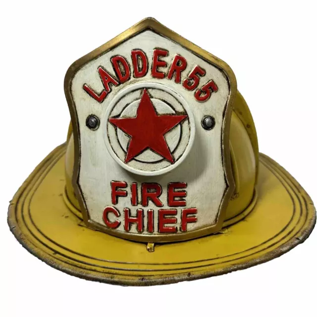 Ladder 55 Fire Chief Fireman Hat Ladder Metal Art Wall Hanging Decor Lifesize