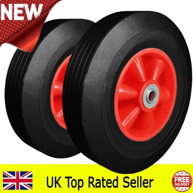 10" PAIR SOLID RUBBER WHEELS Off Set Sack Truck Trolley 255 mm & Roller Bearings