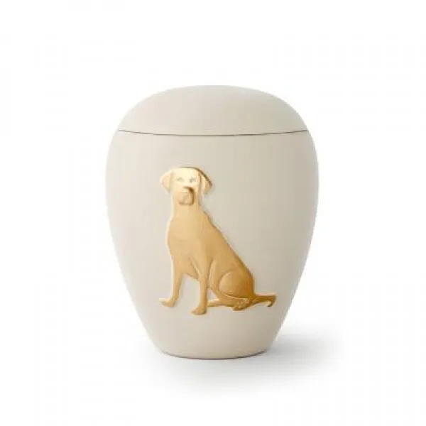 Tierurne aus samtener Keramik mit goldener Hundesilhouette