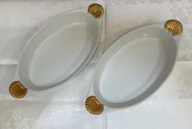 2 MCM Georges Briard Coquille D’Or Ovenware Oval Au Gratin Dish 12” X 6” *B12