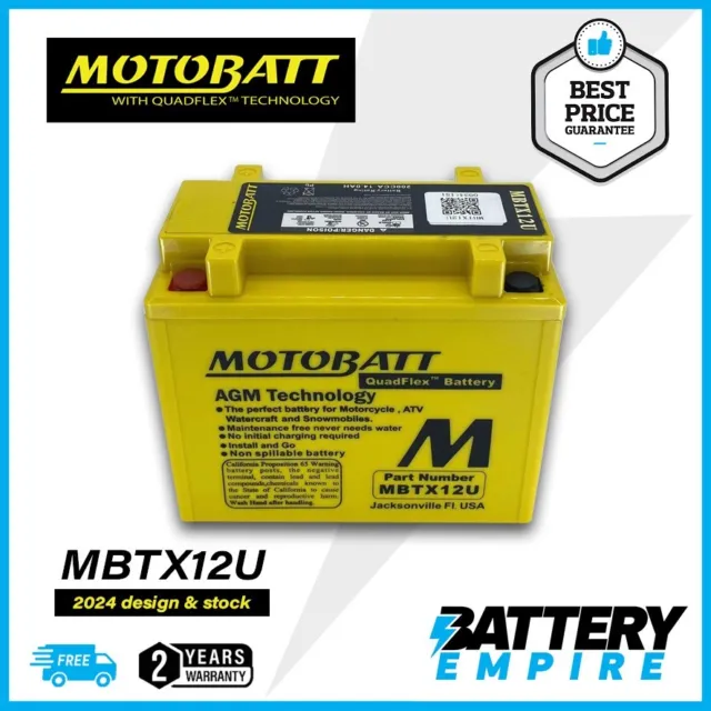Motobatt MBTX12U 12V 14Ah 200CCA AGM Motorcycle Battery With Quadflex Technology
