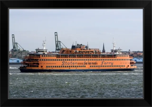 Staten Island Ferry in the harbor at New Black Framed Wall Art Print, Ships &
