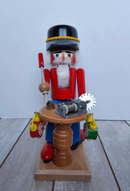 Original Steinbach Volkskunst Wooden Nutcracker Clockmaker Music Box 13" Germany