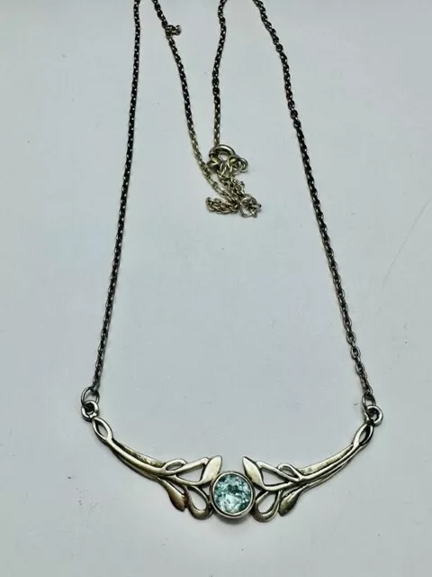 Womens Vintage 925 Solid Silver Art Nouveau Style Pendant Necklace 16" Jewellery