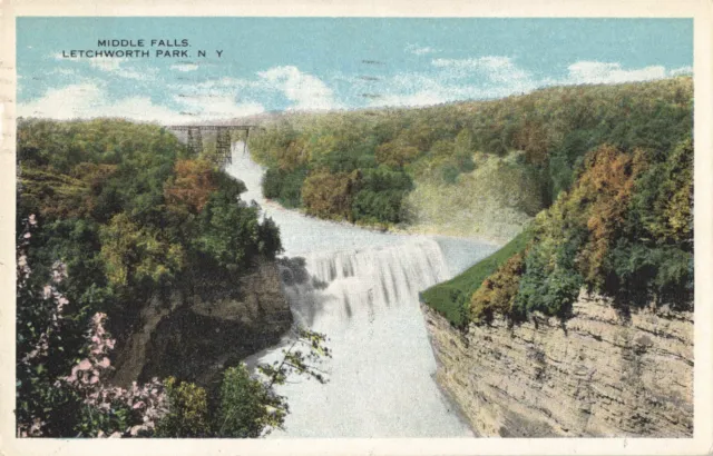 Postcard Middle Falls Letchworth Park New York White Border