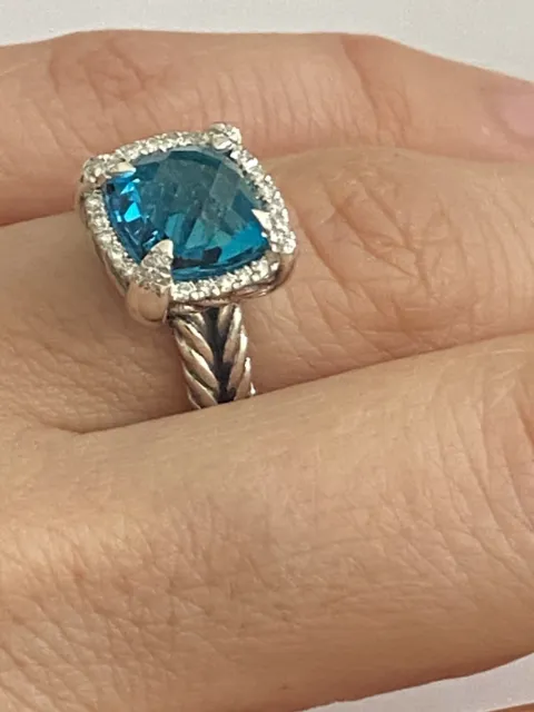 USED David Yurman HAMPTON BLUE Diamond Chatelaine Ring SIZE 8