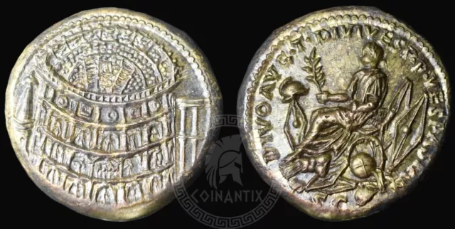 Divus Titus Æ Colosseo Sesterzio Impero Romano 81 d.C. Moneta di bronzo...