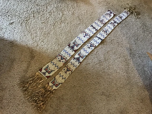 2 long Beaded 1890s Native American Sioux blanket strips