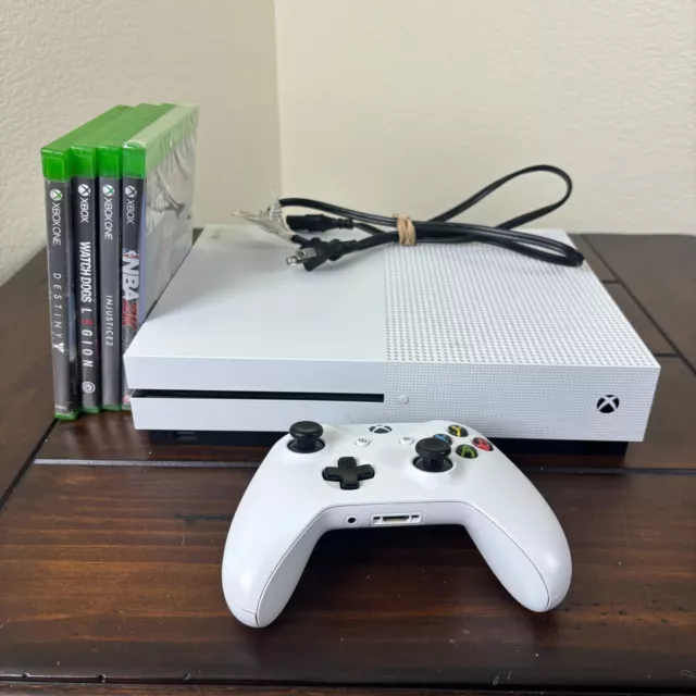 Microsoft Xbox One S 1TB Console, 1 White Controller, Cables, 4 Games BUNDLE