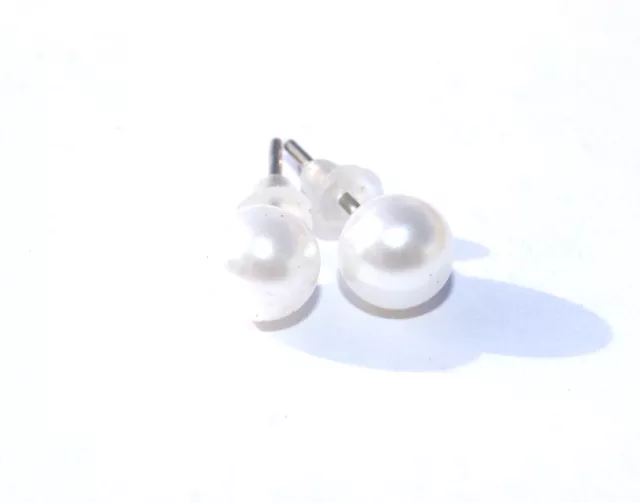 BOUCLES D'OREILLES BOULE PUCE CLOU bijoux FANTAISIE 6MM BLANC perle de culture