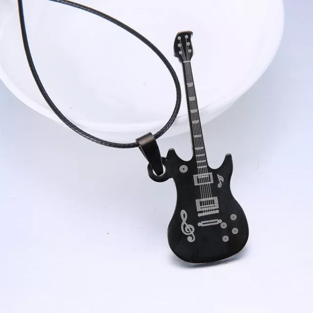 Collana da Uomo Chitarra in Acciaio inox Cordino Nero Cerato Gancio Moschettone