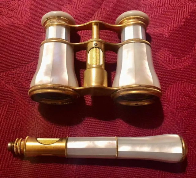 Antique French BREVETE SGDG Binoculars Opera Glasses Mother of Pearl