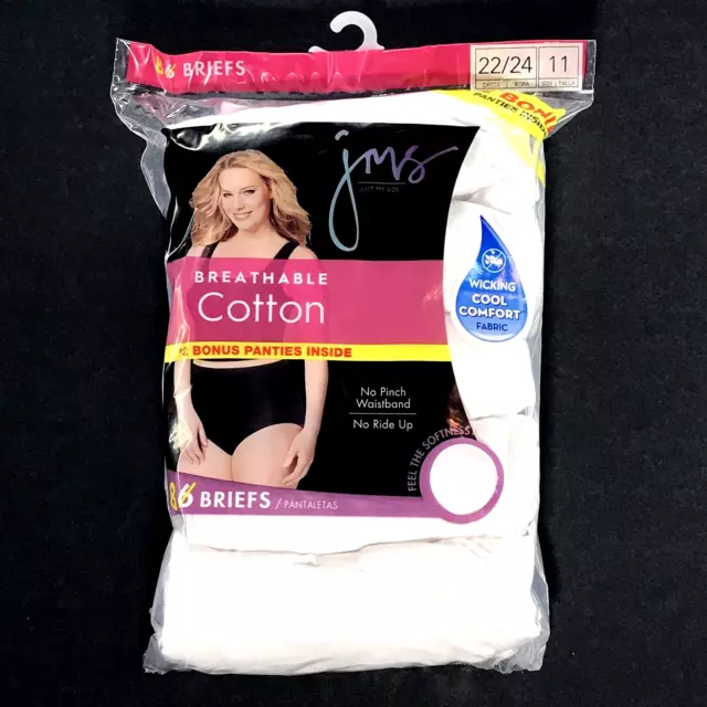 Just My Size Cotton White Briefs 6-Pack Underwear Panties Panty
