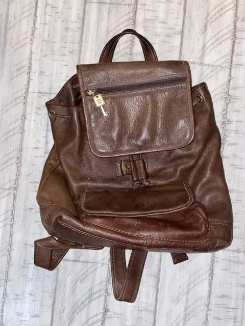 FOSSIL VINTAGE Brown Cargo Leather Large Backpack Unisex Bag W/Key Rare #75082