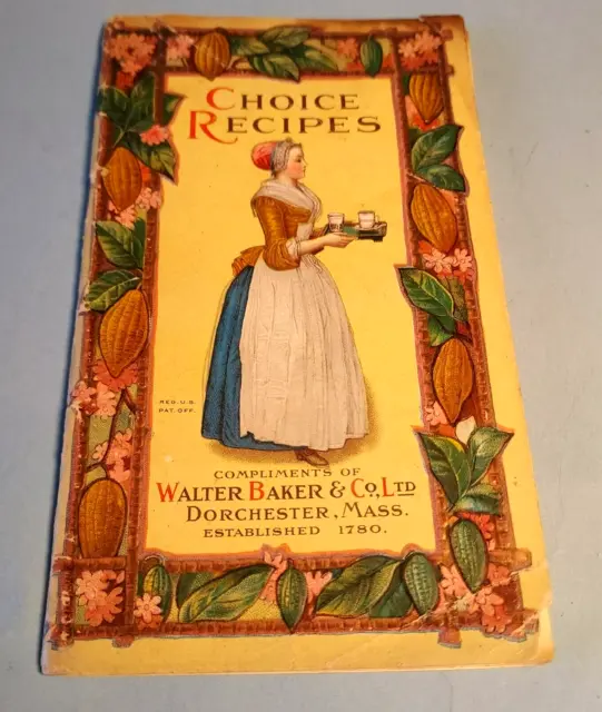 Vintage Choice Recipes Chocolate Cocoa Book Walter Baker & Co Dorchester MA 1916