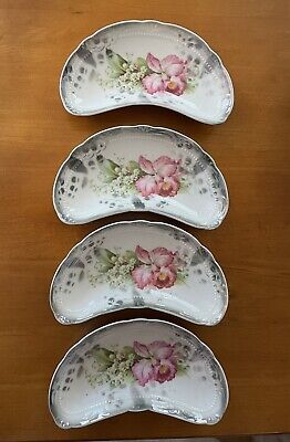 4 Vintage Bone Plates from Germany Hand Painted ~ 3.25” x 6.75”