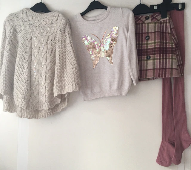 Gonna invernale ragazza noce moscata & maglione prk & poncho TU ecc u & collant nuovi 4-5 anni 2