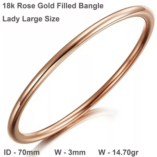 Bangle Real 18k Rose Pink Gold Filled Solid Cuff Bracelet Ladies Large Size 70mm